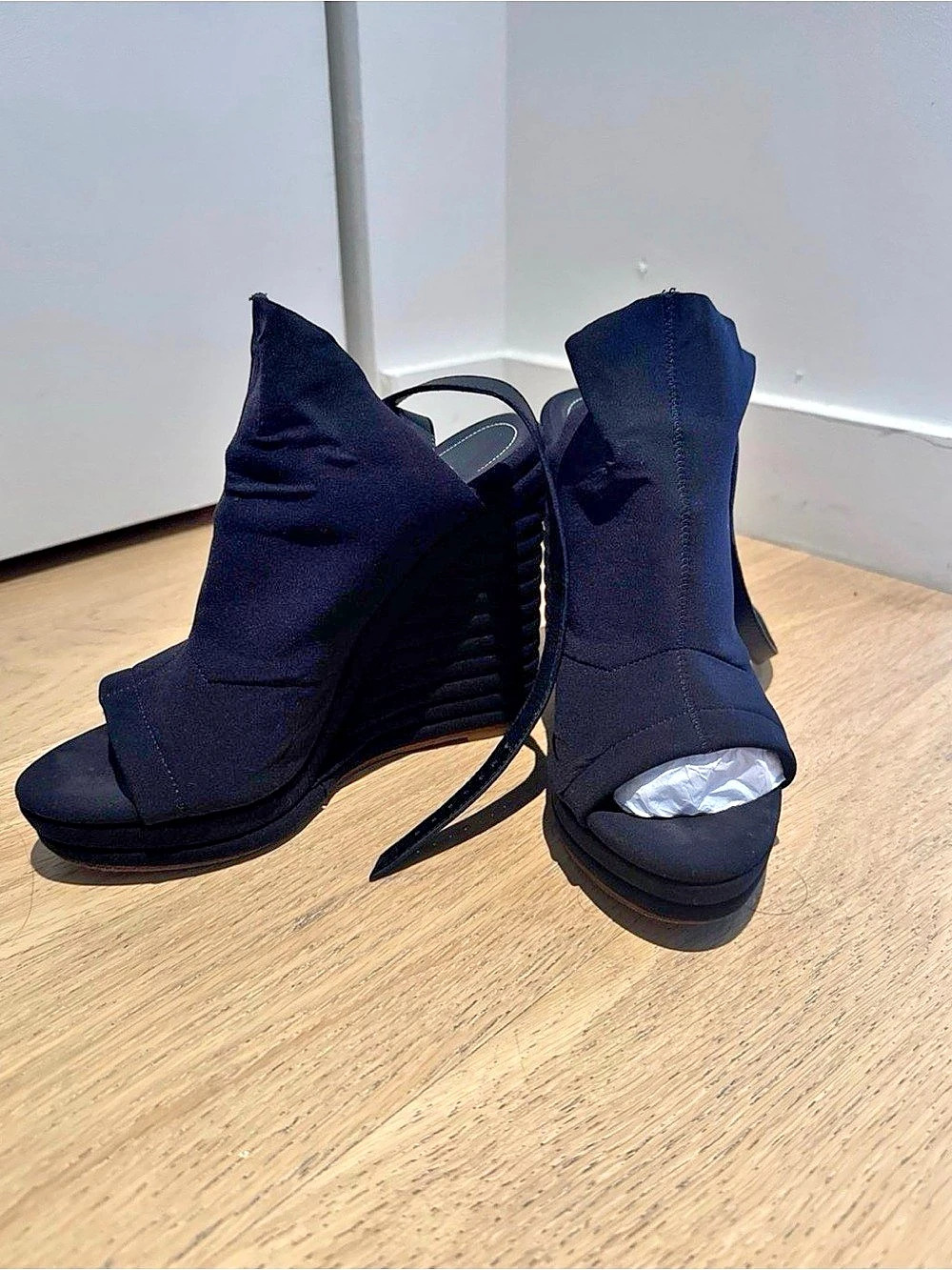 Balenciaga Neoprene Black Open-Toe Wedge Booties